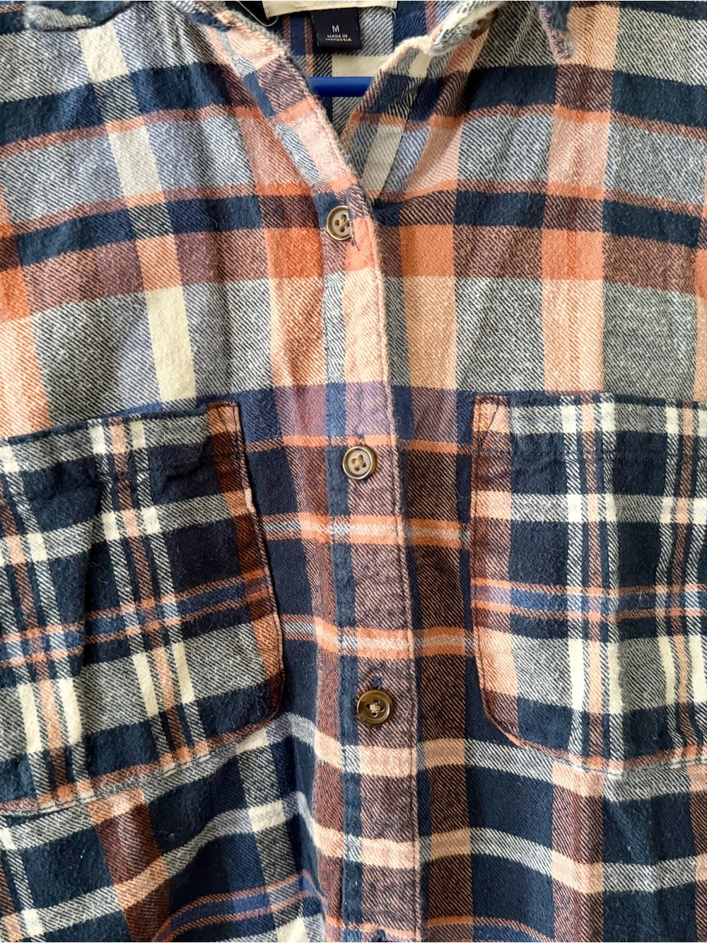Universal Thread Plaid Button-Down Shirt in Navy & Orange - Picture 2 of 5